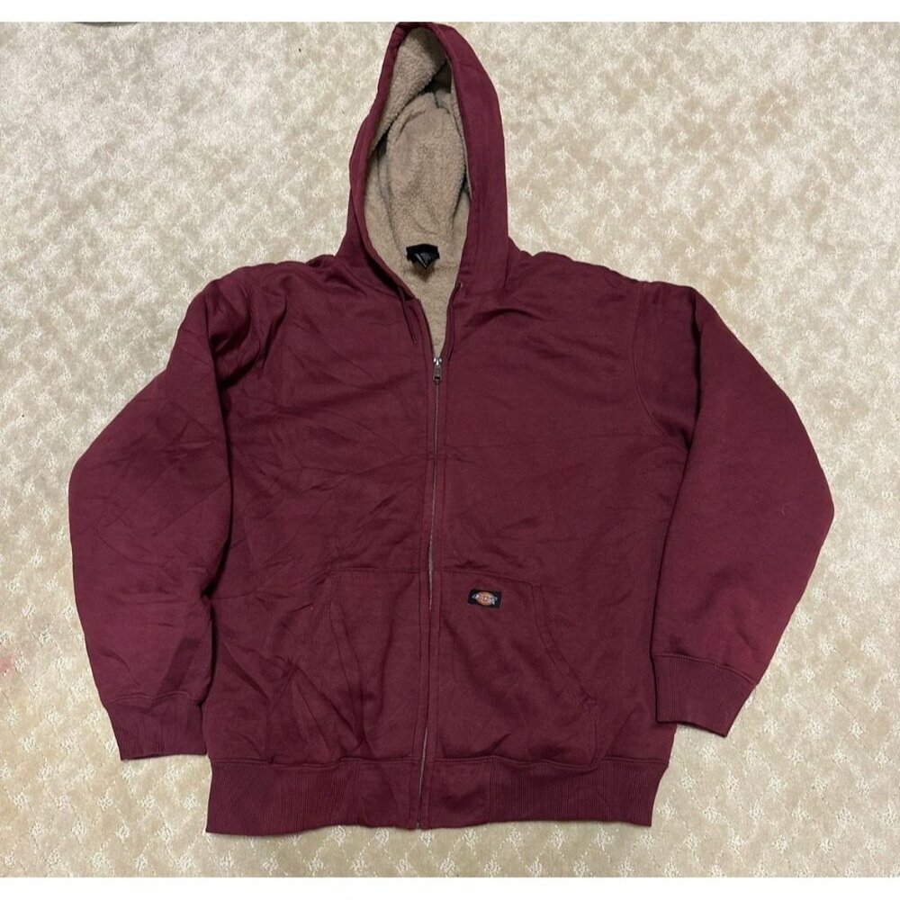 Dickies Hoodie Men's 2XL Burgundy Sherpa Lined Full Zip Thermal Work Jacket